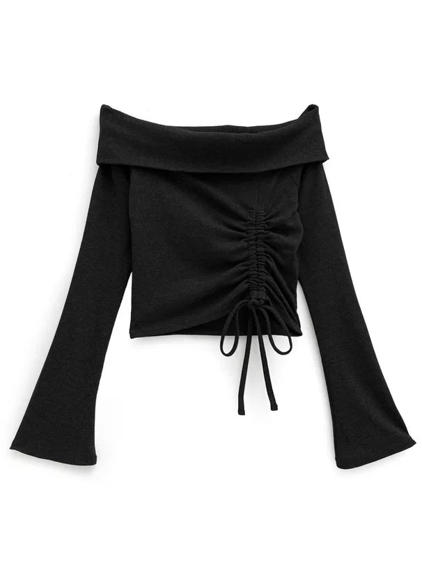 GRL 抽繩喇叭袖露肩上衣 3色 [TP0147]