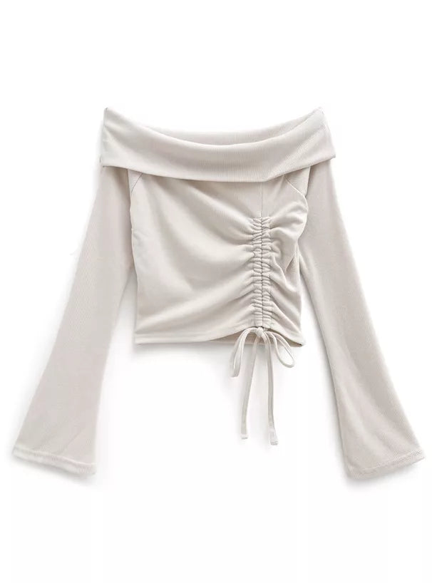 GRL 抽繩喇叭袖露肩上衣 3色 [TP0147]