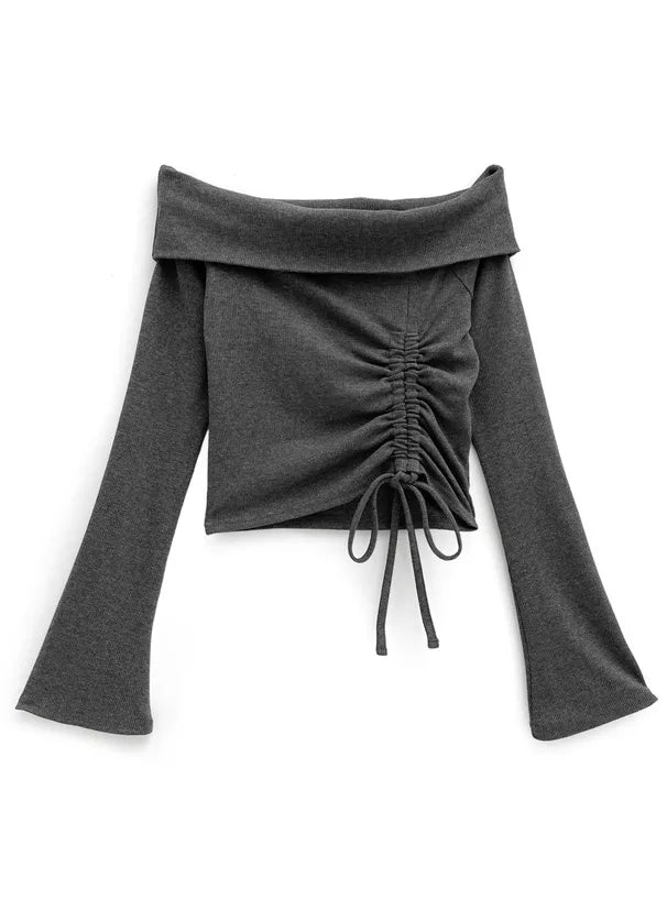 GRL 抽繩喇叭袖露肩上衣 3色 [TP0147]