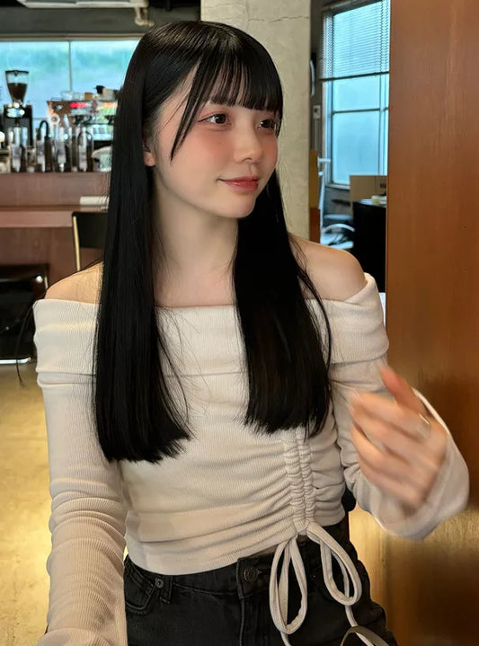 GRL 抽繩喇叭袖露肩上衣 3色 [TP0147]