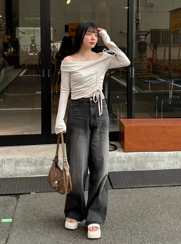 GRL 抽繩喇叭袖露肩上衣 3色 [TP0147]