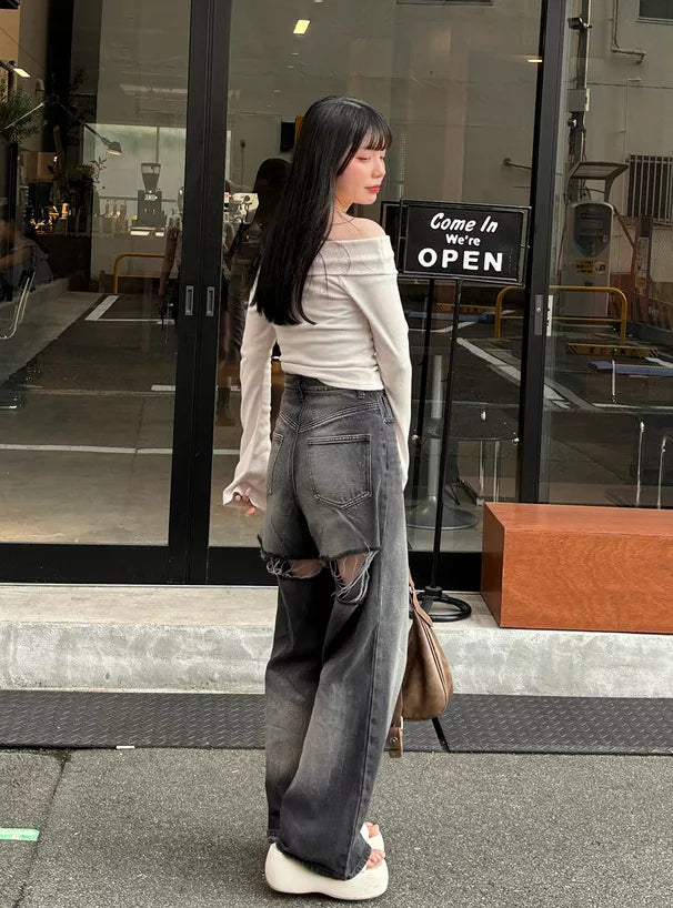 GRL 抽繩喇叭袖露肩上衣 3色 [TP0147]