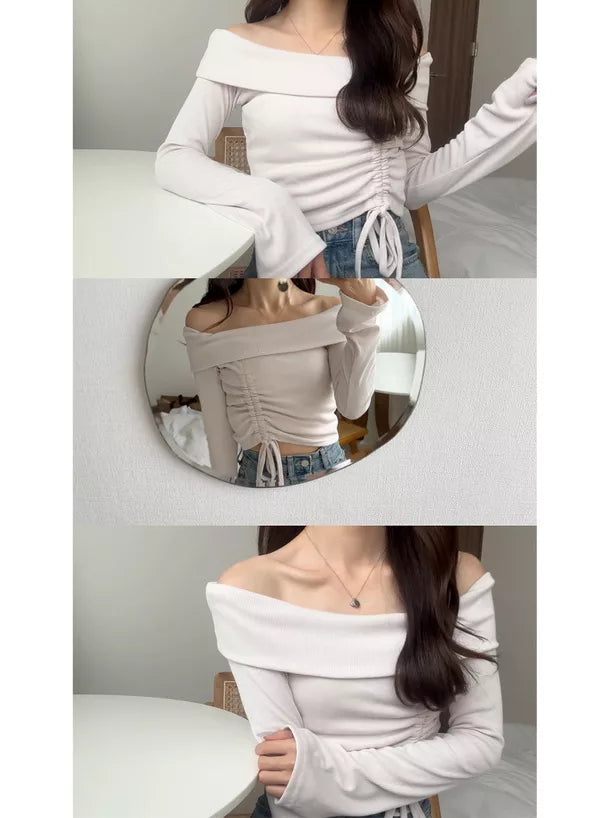 GRL 抽繩喇叭袖露肩上衣 3色 [TP0147]