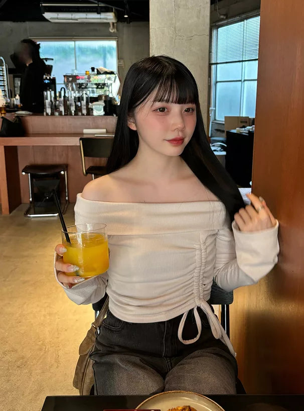 GRL 抽繩喇叭袖露肩上衣 3色 [TP0147]