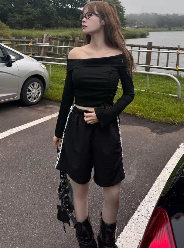 GRL 抽繩喇叭袖露肩上衣 3色 [TP0147]