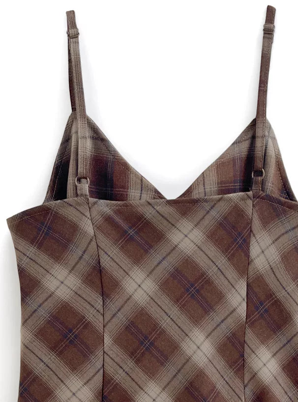 GRL 蝴蝶結格紋吊帶連身裙 2色 [OP0180]