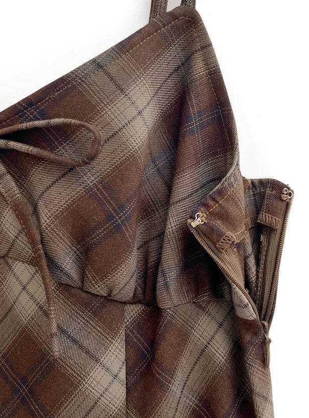 GRL 蝴蝶結格紋吊帶連身裙 2色 [OP0180]