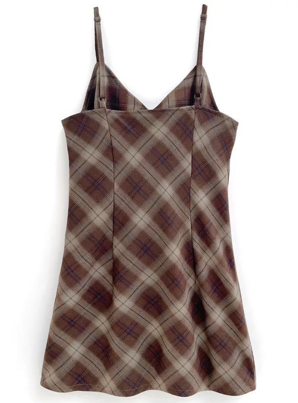 GRL 蝴蝶結格紋吊帶連身裙 2色 [OP0180]