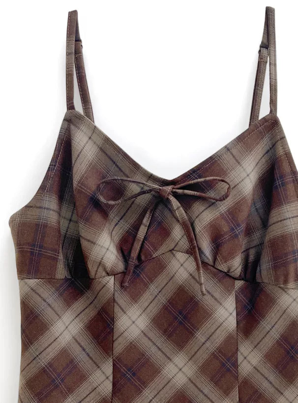 GRL 蝴蝶結格紋吊帶連身裙 2色 [OP0180]