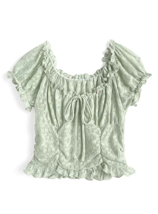 GRL 2way蕾絲蝴蝶結泡泡袖襯衫  [TP354]