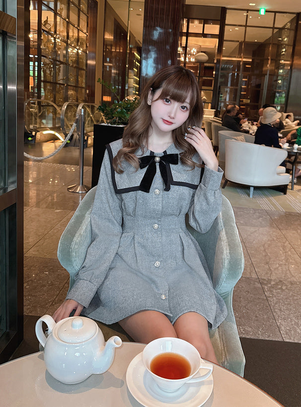 GRL 蝴蝶結大領子連身裙 2色 [OP0220]