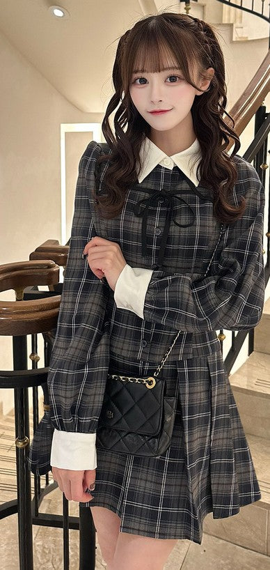 GRL 蝴蝶結格紋連身裙 [OP0217]