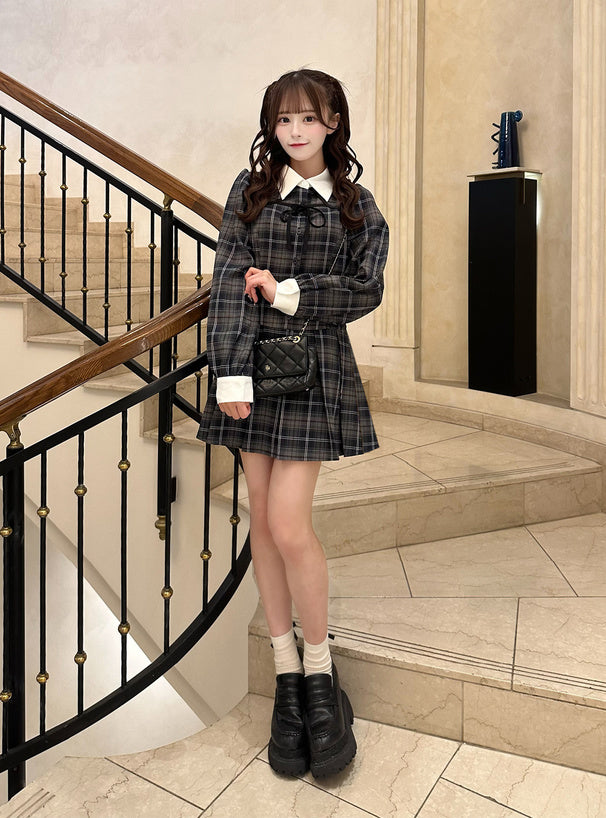 GRL 蝴蝶結格紋連身裙 [OP0217]