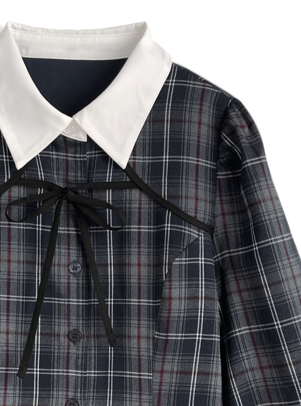 GRL 蝴蝶結格紋連身裙 [OP0217]