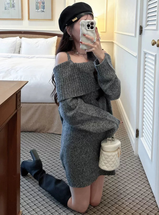 GRL 露肩針織連身裙 2色 [OP0182]