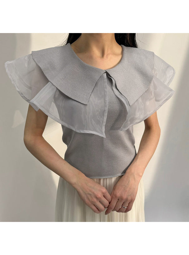 GRL 薄紗大領無袖針織上衣 3色 [TP070]