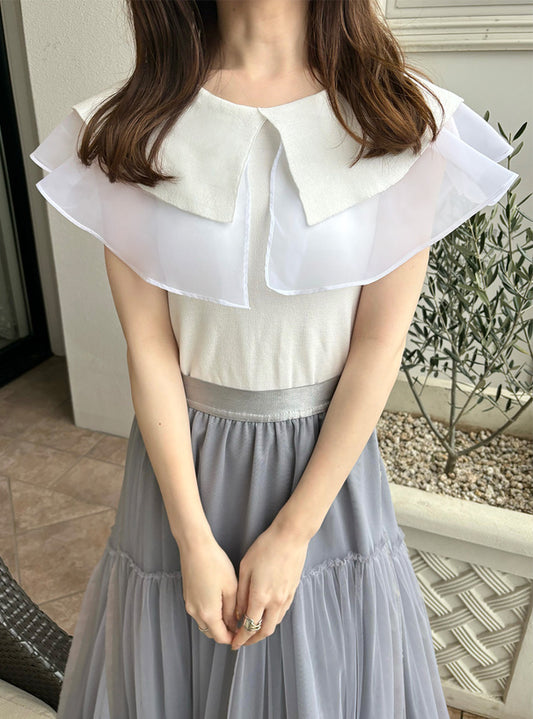 GRL 薄紗大領無袖針織上衣 3色 [TP070]