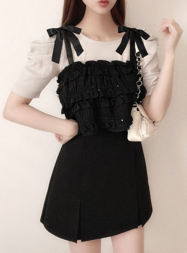 GRL Ruffle小珠片吊帶連上衣套裝 [TP061]