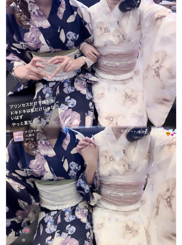 GRL 2way 粉色花卉浴衣 3件組 2色 [YKT04]