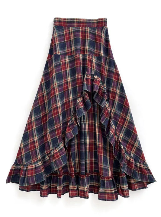 GRL 格子前開叉Ruffle邊魚尾裙 [BT0141]