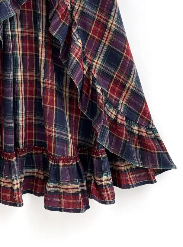 GRL 格子前開叉Ruffle邊魚尾裙 [BT0141]