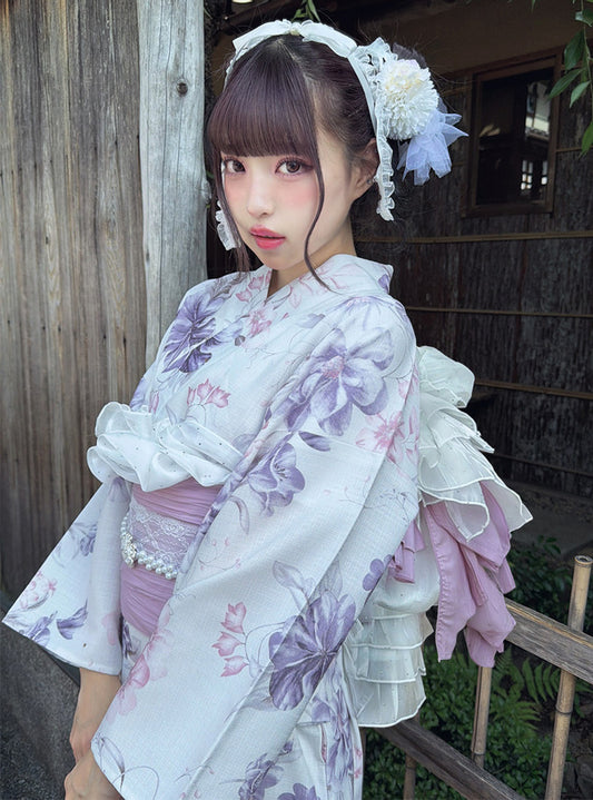 GRL 2way 粉紅色拼淡紫色花卉浴衣 3件組 [YKT16]