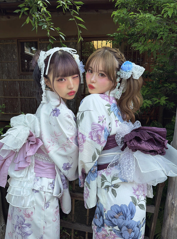 GRL 2way 粉紅色拼淡紫色花卉浴衣 3件組 [YKT16]