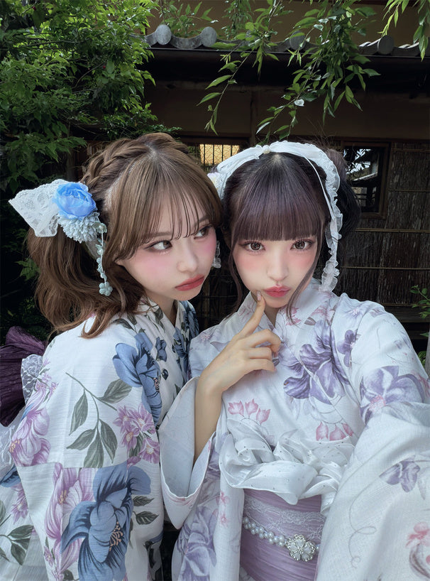 GRL 2way 粉紅色拼淡紫色花卉浴衣 3件組 [YKT16]