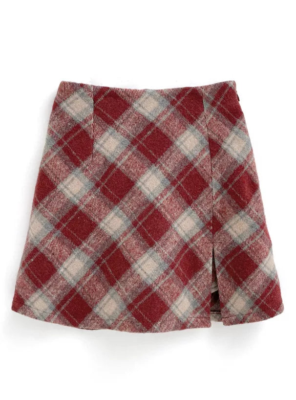 GRL 斜紋格紋絨布短裙 [BT0139]