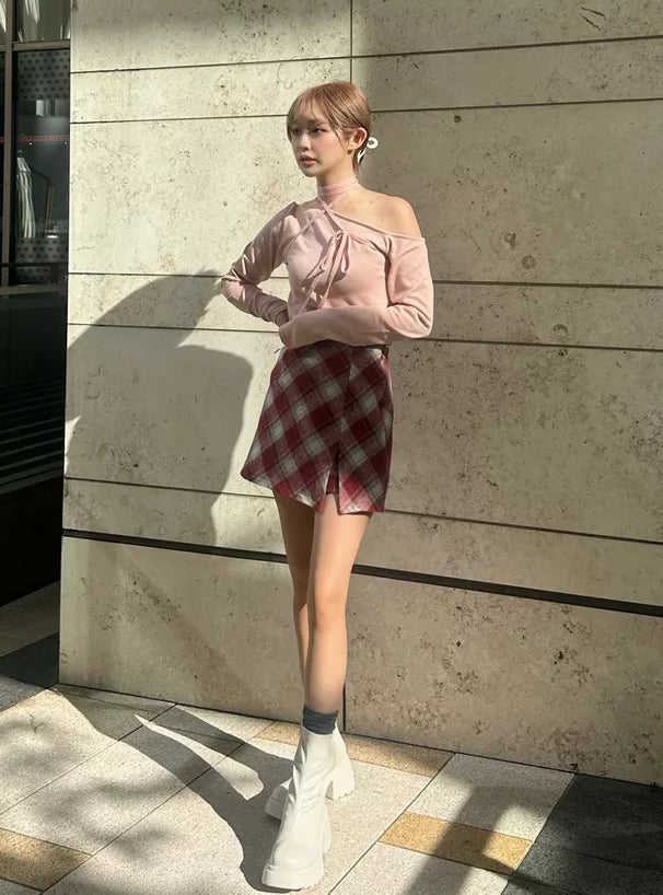 GRL 斜紋格紋絨布短裙 [BT0139]