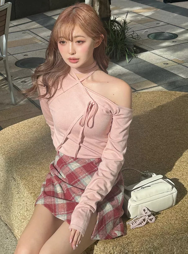 GRL 斜紋格紋絨布短裙 [BT0139]