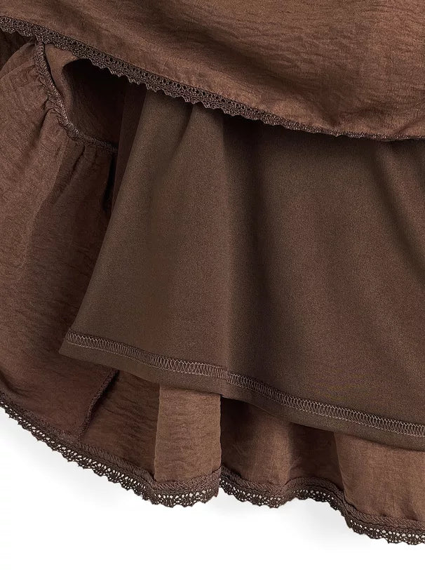 GRL 蝴蝶結綁帶荷葉邊領蕾絲連身裙 3色 [OP0207]