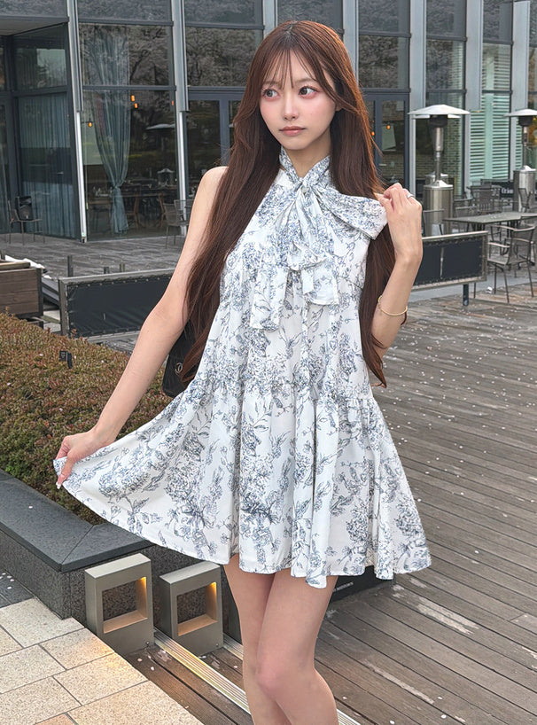 GRL 花卉蝴蝶結綁帶無袖連身裙 [OP357]