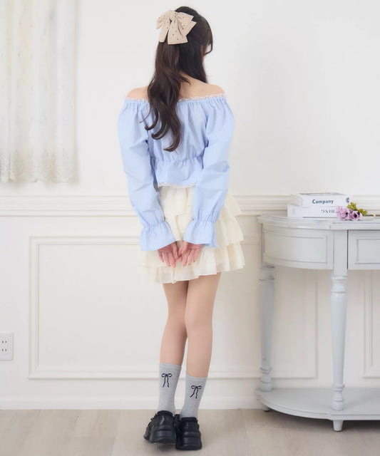 ems excite 蕾絲邊蝴蝶結綁帶上衣 [TP362]