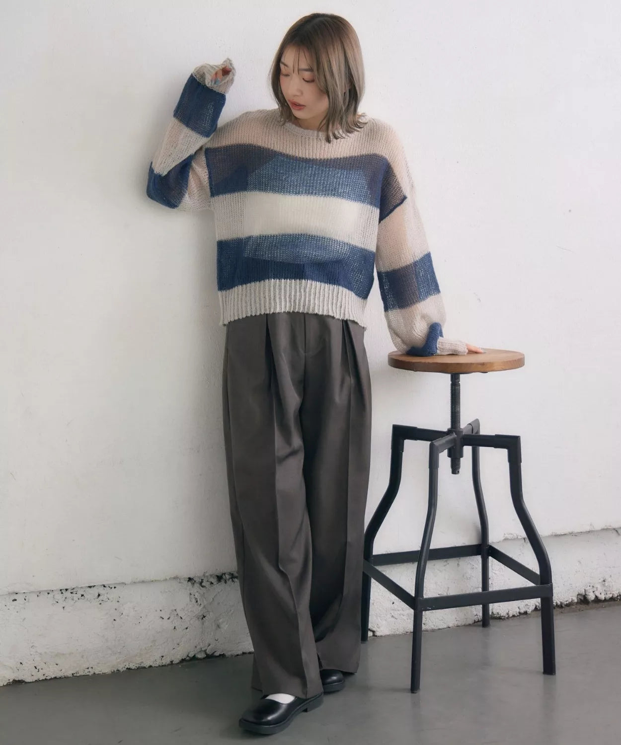 retro girl 橫間針織上衣 [TP363]