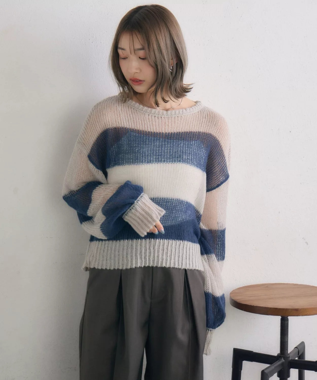 retro girl 橫間針織上衣 [TP363]