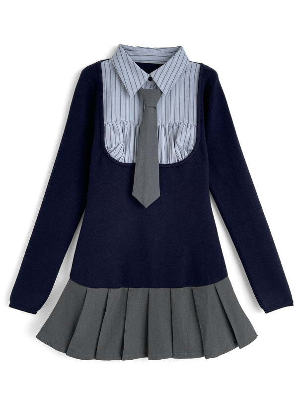 GRL 學院風襯衫式針織連身裙 2色 [OP0225]