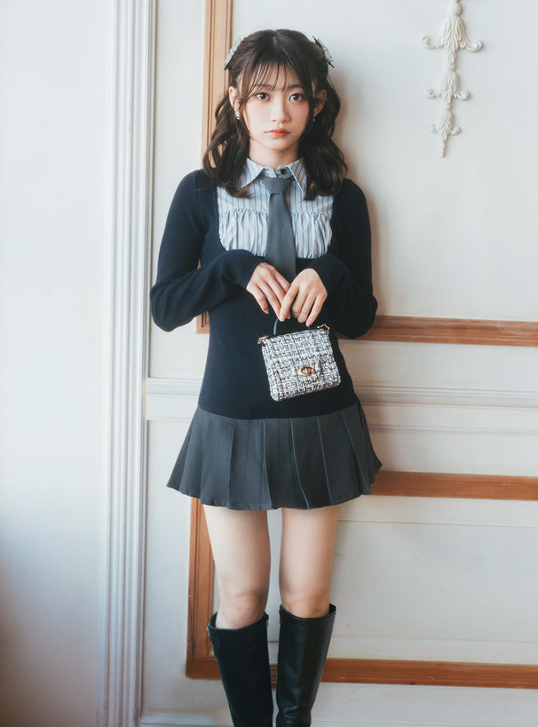 GRL 學院風襯衫式針織連身裙 2色 [OP0225]