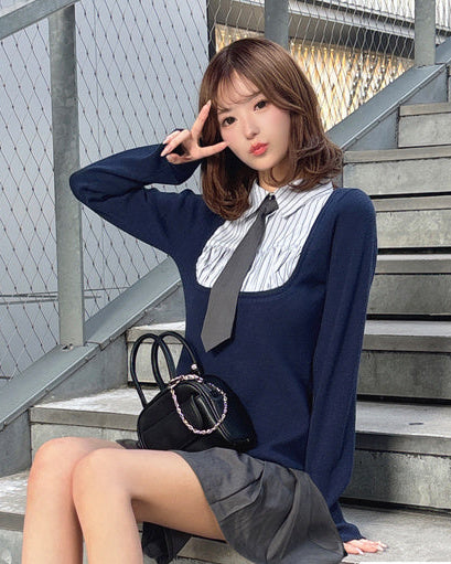 GRL 學院風襯衫式針織連身裙 2色 [OP0225]