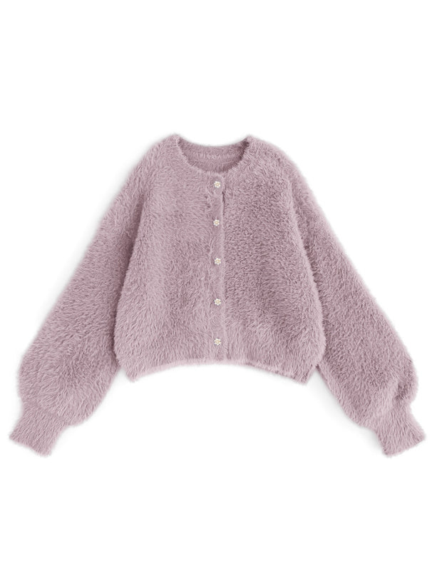 羽毛針織花卉珍珠紐扣外套 [OT174]