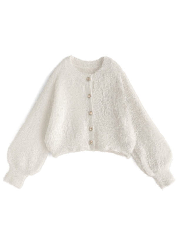 羽毛針織花卉珍珠紐扣外套 [OT174]