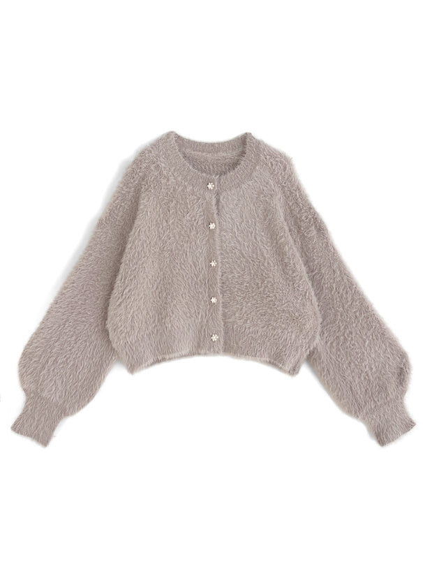 羽毛針織花卉珍珠紐扣外套 [OT174]