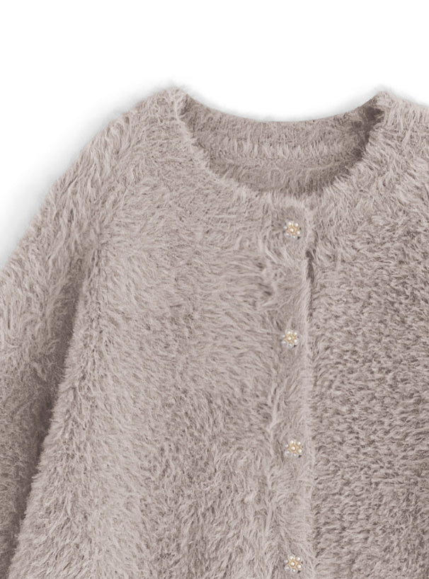 羽毛針織花卉珍珠紐扣外套 [OT174]