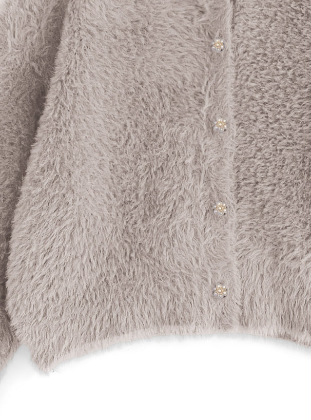 羽毛針織花卉珍珠紐扣外套 [OT174]