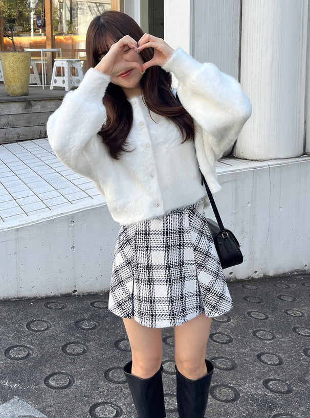 羽毛針織花卉珍珠紐扣外套 [OT174]