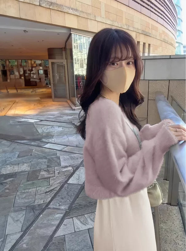 GRL 毛茸茸針織上衣 x 吊帶連身裙套裝 3色 [OP0133]