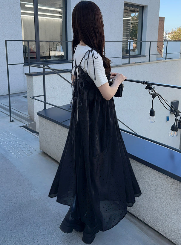 GRL 波點透明感吊帶連身裙 [OP082]