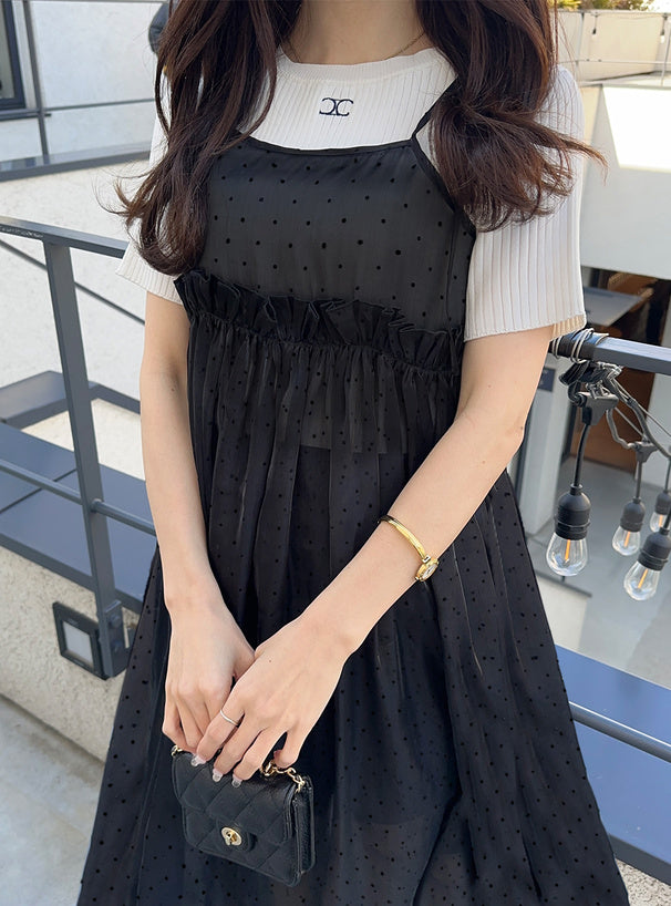 GRL 波點透明感吊帶連身裙 [OP082]