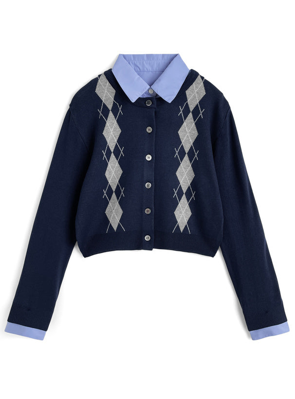 GRL 2way 菱形格紋襯衫層疊針織外套 2色 [TP0224]