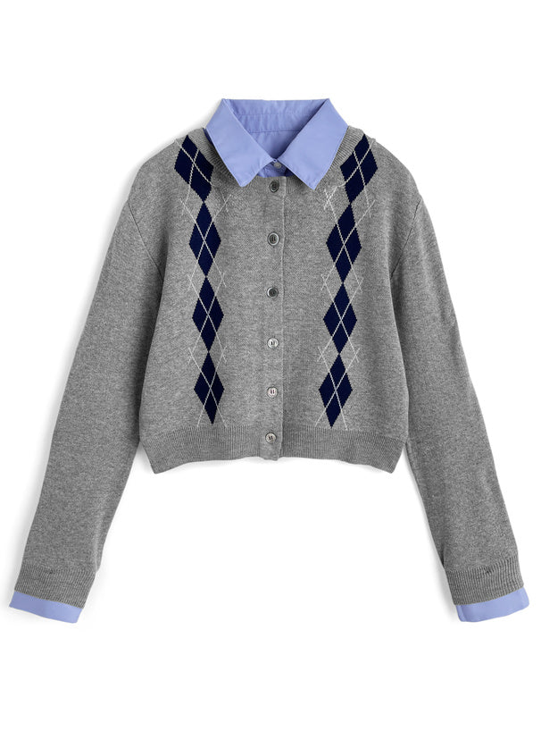 GRL 2way 菱形格紋襯衫層疊針織外套 2色 [TP0224]